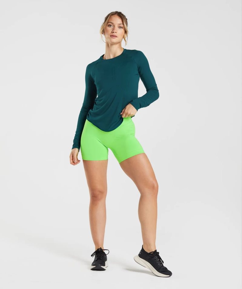 Koszulki Gymshark Sweat Seamless Long Sleeve Top Damskie Turkusowe | PL 103AEC